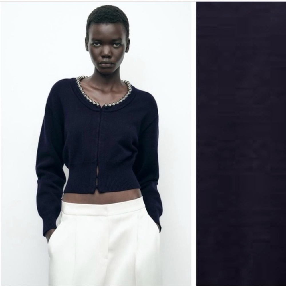 NWT Zara navy Cardigan with Silver Beaded Trim